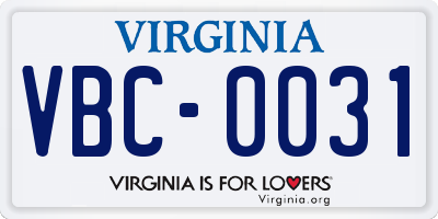 VA license plate VBC0031