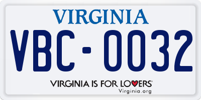 VA license plate VBC0032