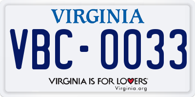 VA license plate VBC0033