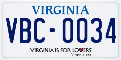 VA license plate VBC0034