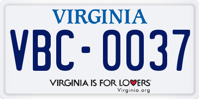 VA license plate VBC0037