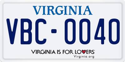 VA license plate VBC0040
