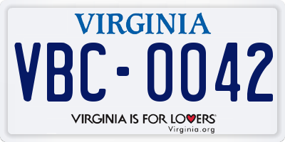 VA license plate VBC0042