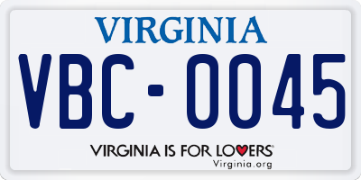 VA license plate VBC0045