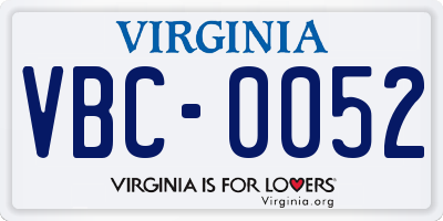 VA license plate VBC0052