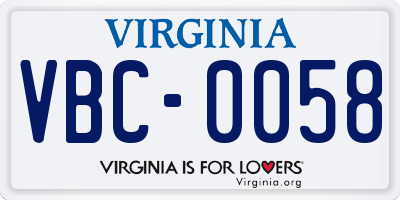 VA license plate VBC0058