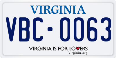 VA license plate VBC0063