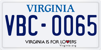 VA license plate VBC0065