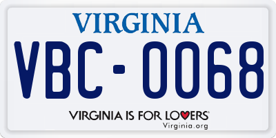 VA license plate VBC0068