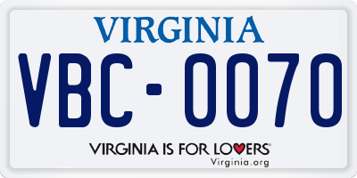 VA license plate VBC0070