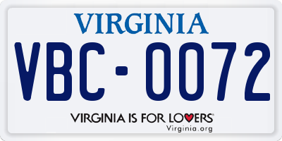 VA license plate VBC0072