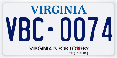 VA license plate VBC0074