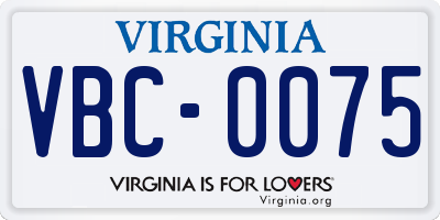 VA license plate VBC0075
