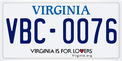VA license plate VBC0076