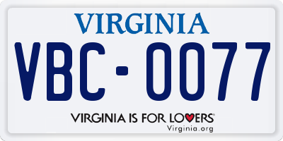 VA license plate VBC0077
