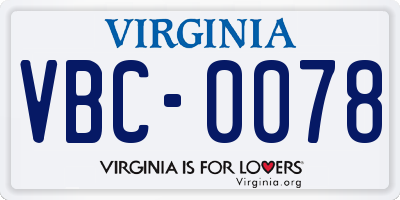 VA license plate VBC0078