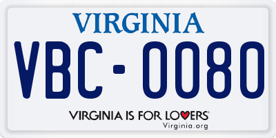 VA license plate VBC0080