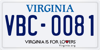 VA license plate VBC0081