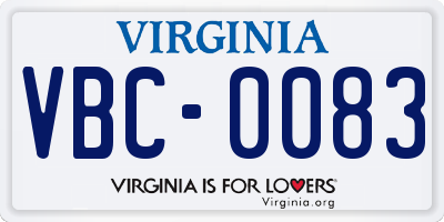 VA license plate VBC0083