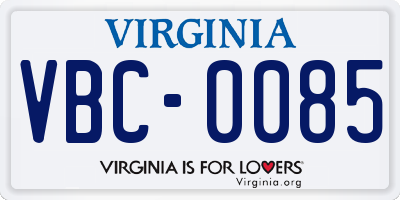 VA license plate VBC0085