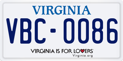 VA license plate VBC0086