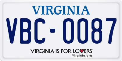 VA license plate VBC0087