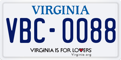 VA license plate VBC0088