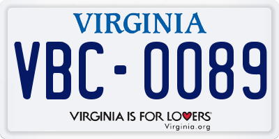 VA license plate VBC0089