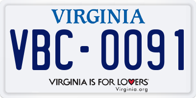 VA license plate VBC0091