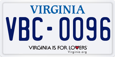 VA license plate VBC0096