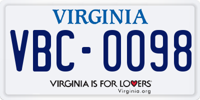 VA license plate VBC0098