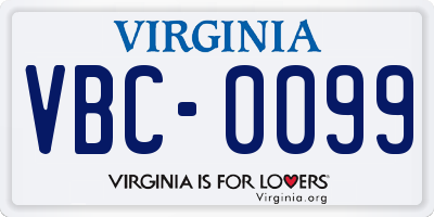 VA license plate VBC0099