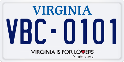 VA license plate VBC0101
