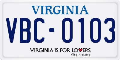 VA license plate VBC0103
