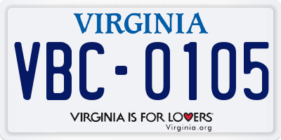 VA license plate VBC0105