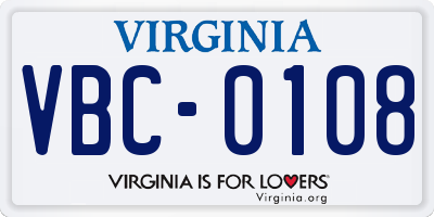 VA license plate VBC0108