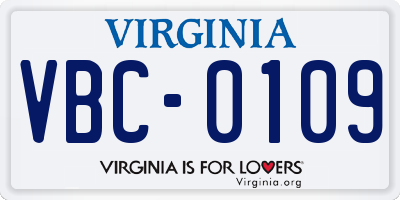 VA license plate VBC0109