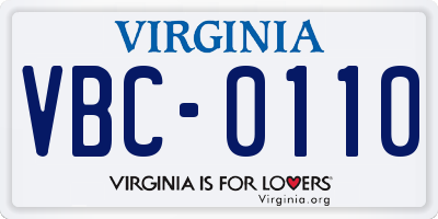 VA license plate VBC0110