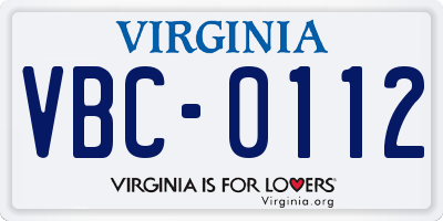 VA license plate VBC0112