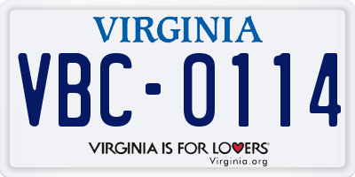 VA license plate VBC0114