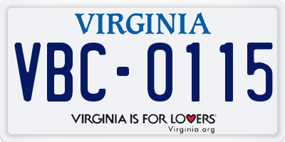 VA license plate VBC0115