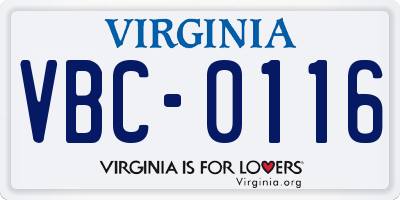 VA license plate VBC0116