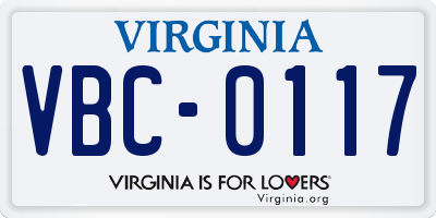 VA license plate VBC0117