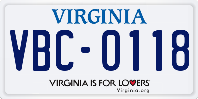 VA license plate VBC0118