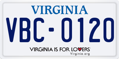 VA license plate VBC0120
