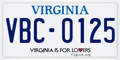 VA license plate VBC0125