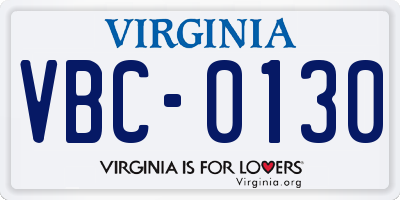VA license plate VBC0130
