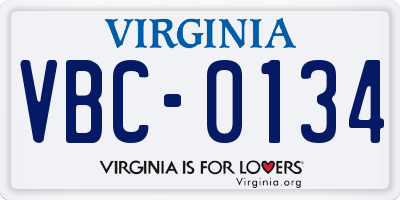 VA license plate VBC0134
