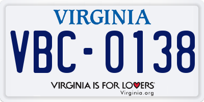 VA license plate VBC0138