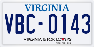 VA license plate VBC0143